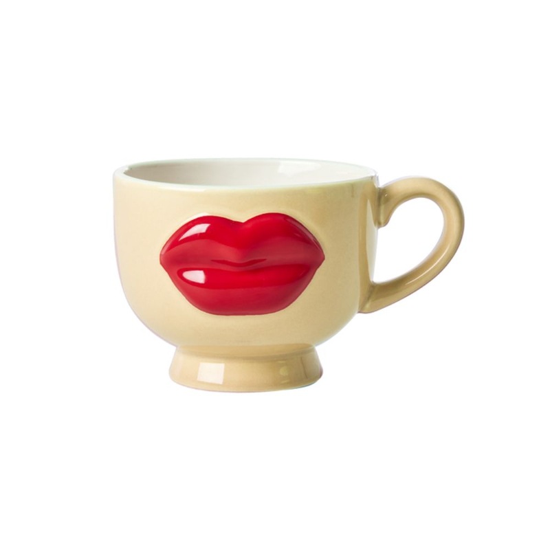 Rice DK Ceramic Mug with Embossed Red Lips - Cream - 250ml