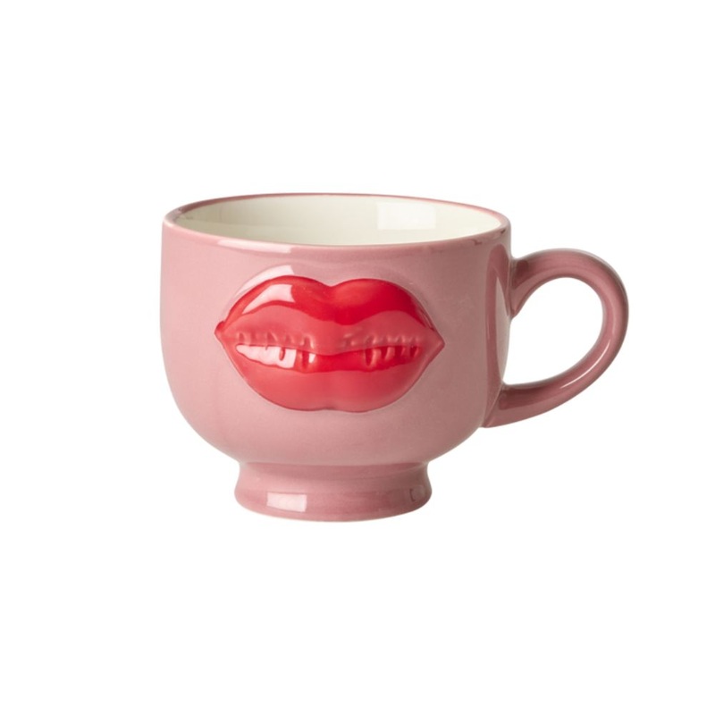 Rice DK Ceramic Mug with Embossed Red Lips - Pink - 250ml