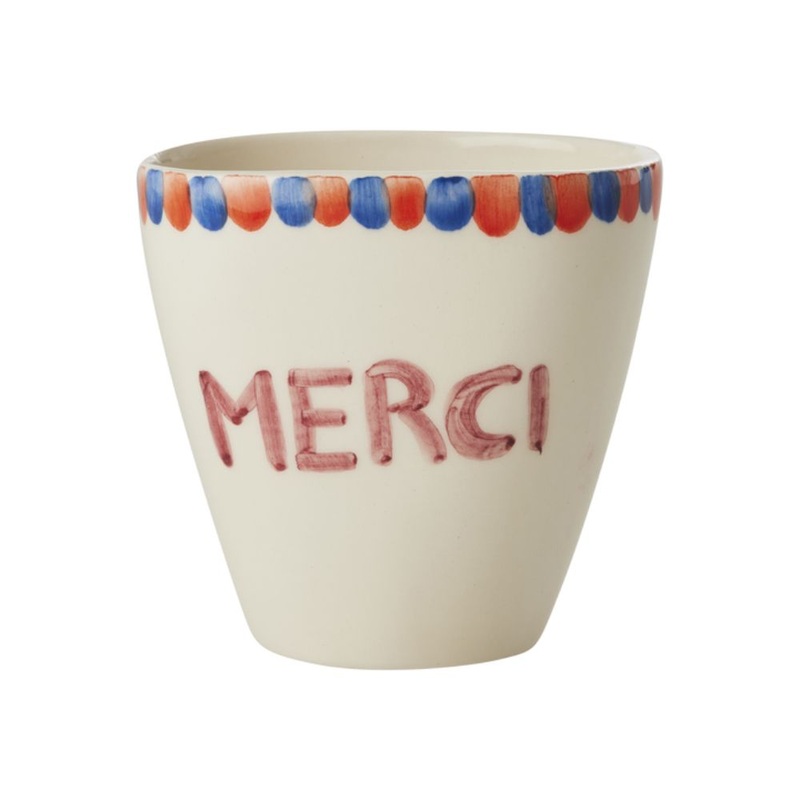 Rice DK Ceramic Oval Cup with Hand-Painted Merci - 300ml