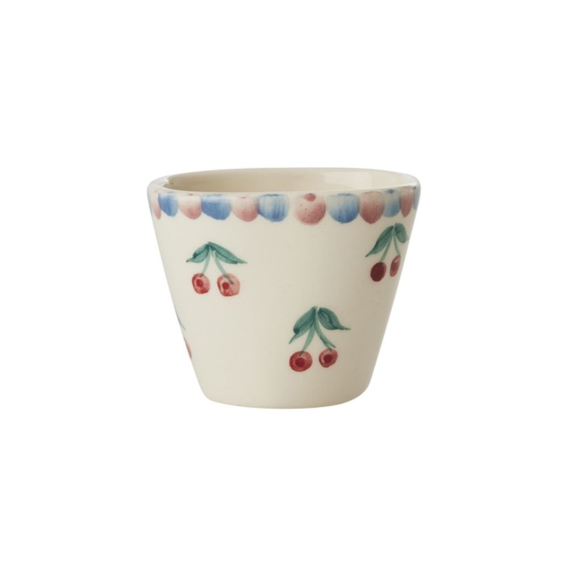 Rice DK Ceramic Oval Espresso Cup with Hand- Painted Cherries - 70ml