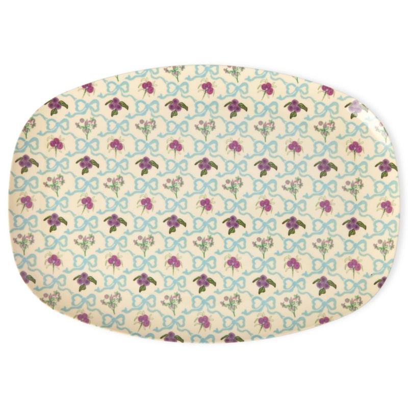 Rice DK Melamine Rectangular Plate with Bow and Bouquet Print