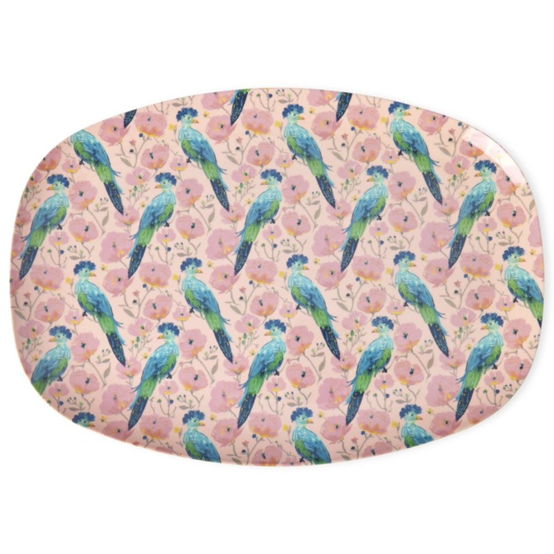 Rice DK Melamine Rectangular Plate with Exotic Bird Print