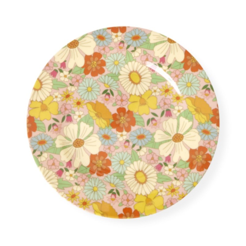 Rice DK Melamine Round Side Plates with Flower Power Print