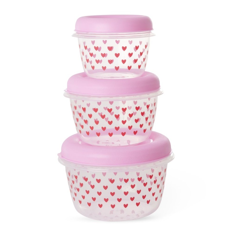 Rice DK Plastic Round Food Box with Hearts - Set of 3