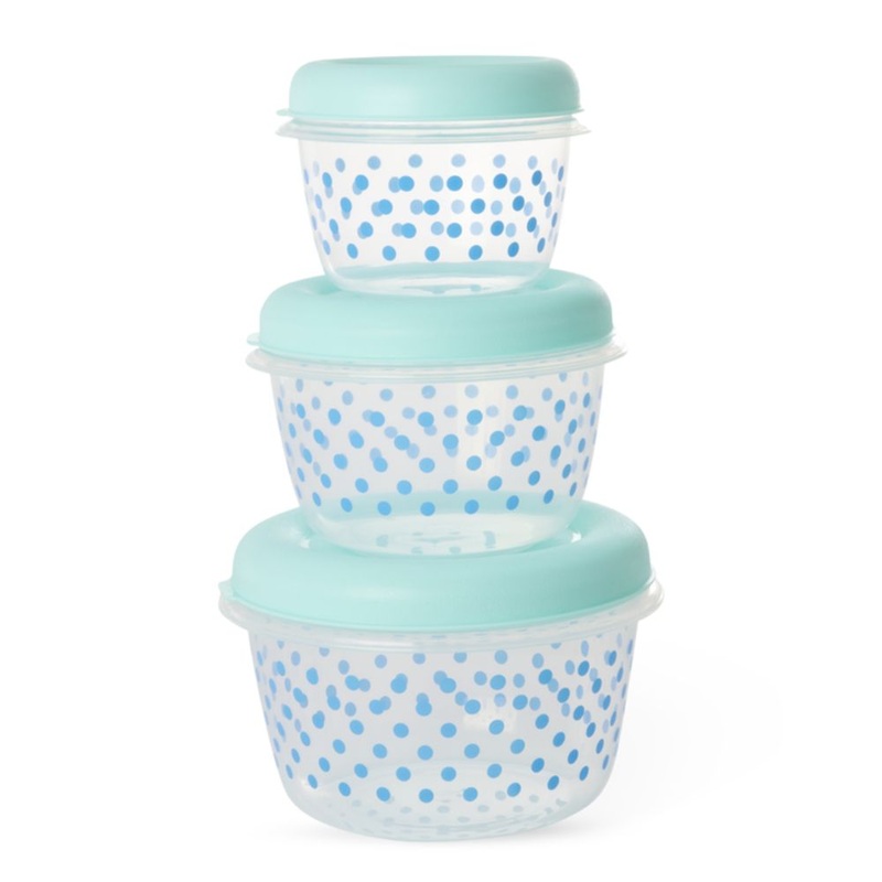 Rice DK Plastic Round Food Box with Mint Dots - Set of 3