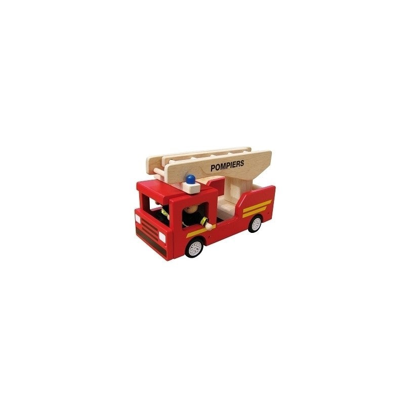 Bass & Bass Fireman Truck with 2 Firemen - Imitation Toy - 3+ Wooden Toy