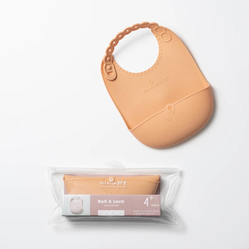 Miniware Roll & Lock Bib - Silicone Bib in Toffee