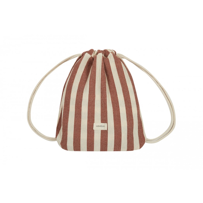 nobodinoz Portofino Beach Towel Bag Set Rusty Red Stripes