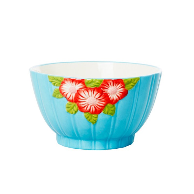 Rice DK Ceramic Bowl with Embossed Flower Design - Mint