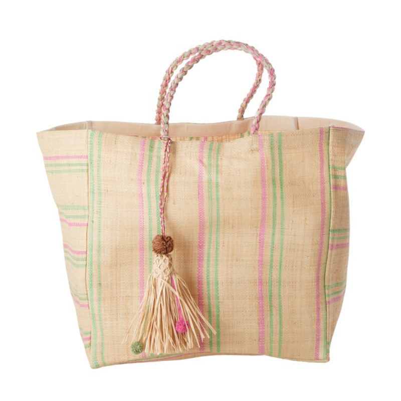 Rice DK Fabric Shopping Bag with Pink and Green Details