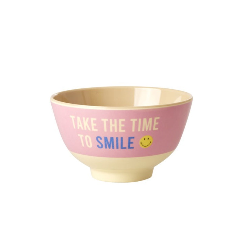 Rice DK Melamine Bowl with Pink Smiley Print - Two Tone - Small