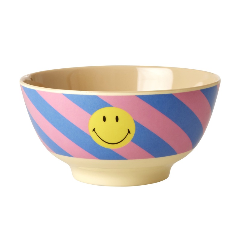 Rice DK Melamine Bowl with Striped Smiley Print - Medium