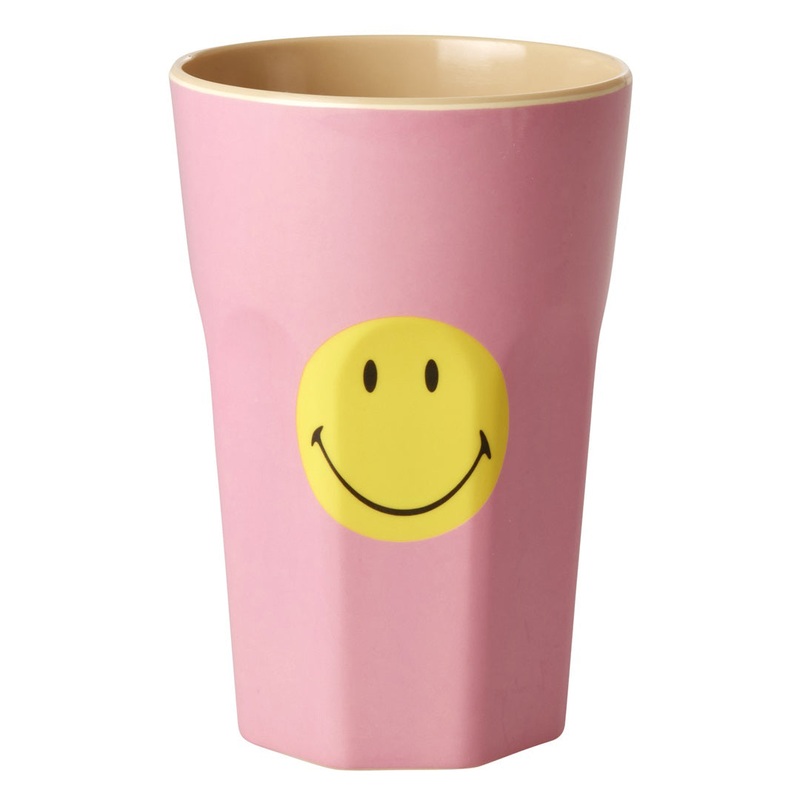 Rice DK Melamine Cup with Pink Smiley Print - Two Tone - Tall