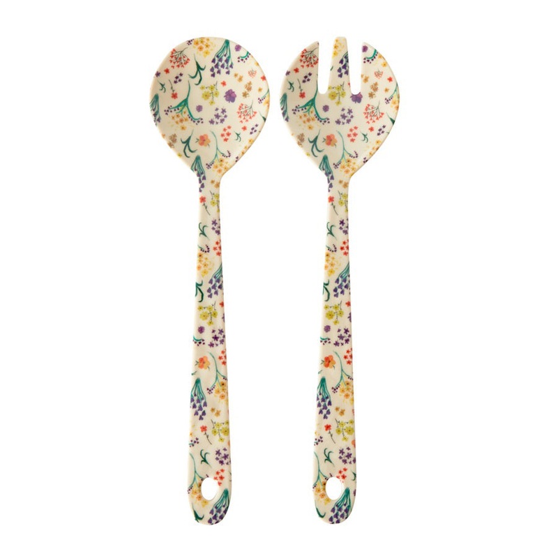 Rice DK Melamine Salad Spoon and Fork with Wild Flowers Print