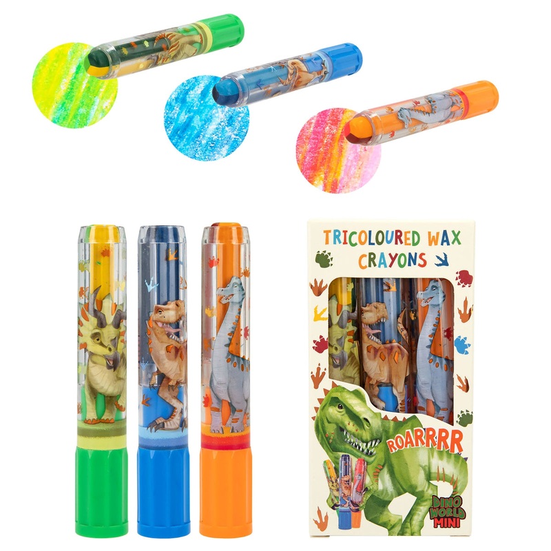 Depesche Dino World Mini Dino Tricoloured Wax Crayon Set