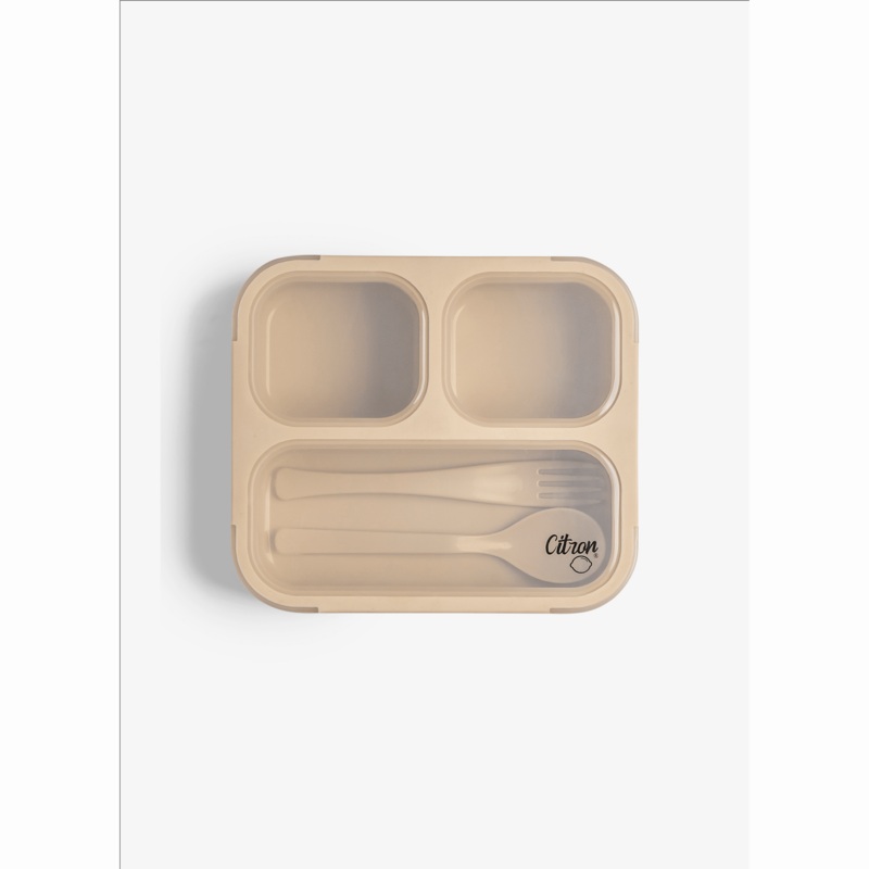 Citron Lunchbox with Fork and Spoon - Beige