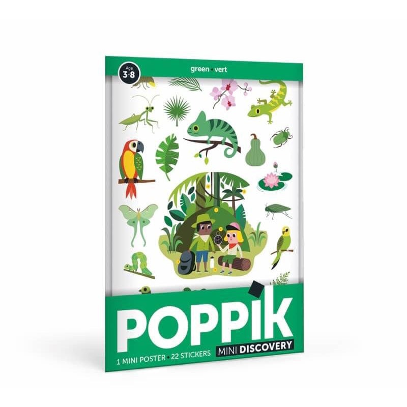 Poppik Mini Poster + 22 Stickers - The Jungle - Green (3-8 Years)