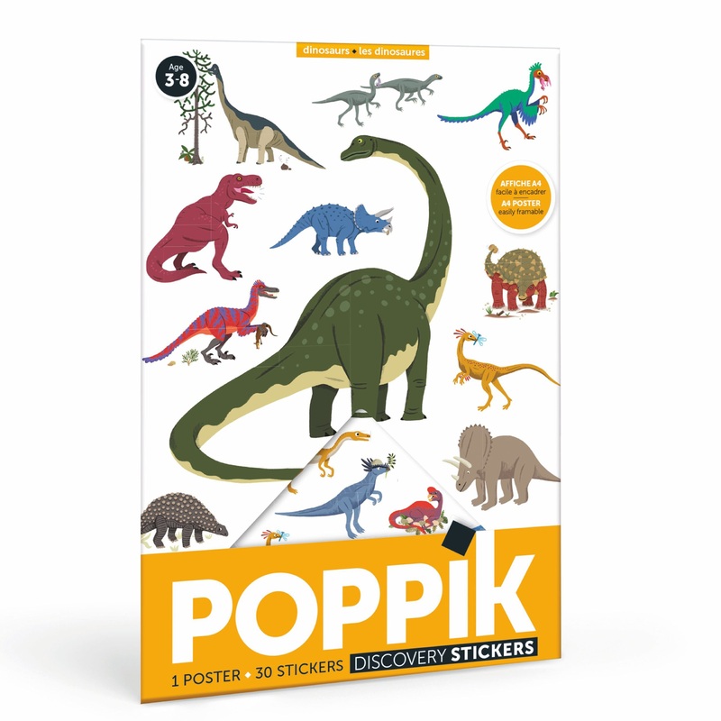Poppik Mini Poster + 26 Stickers Dinosaurs (3-8 Years Old)