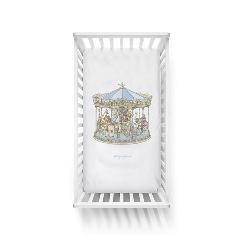 Atelier Choux Satin Fitted Sheet Carousel Blue