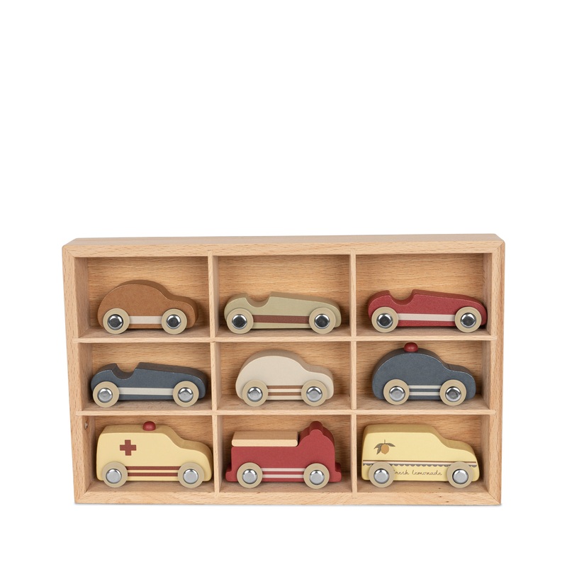 Konges Sljd Wooden Mini Cars 9 pcs FSC Beige