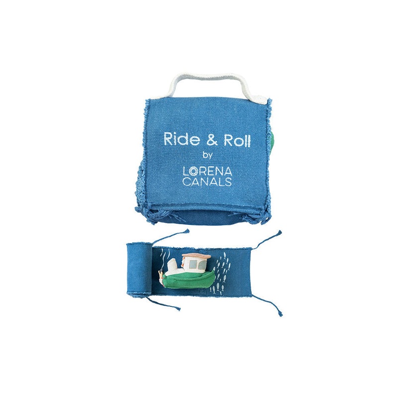 Lorena Canals Ride & Roll Sea Clean Up Boat Machine Washable Textile Toy - 12x26x22cm