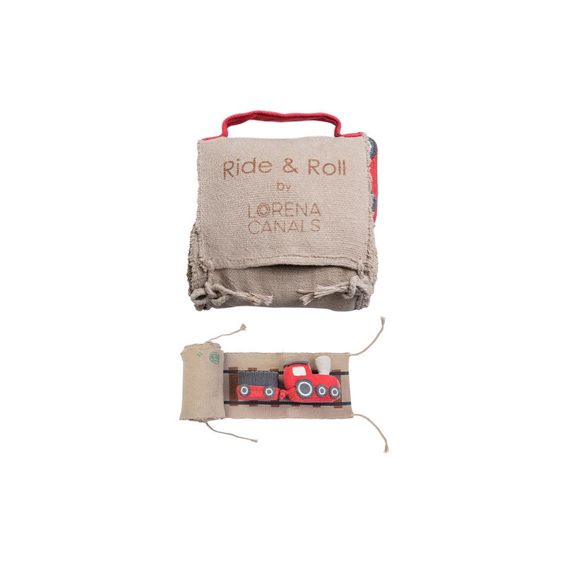 Lorena Canals Ride & Roll Train Machine Washable Textile Toy - 12x26x22cm