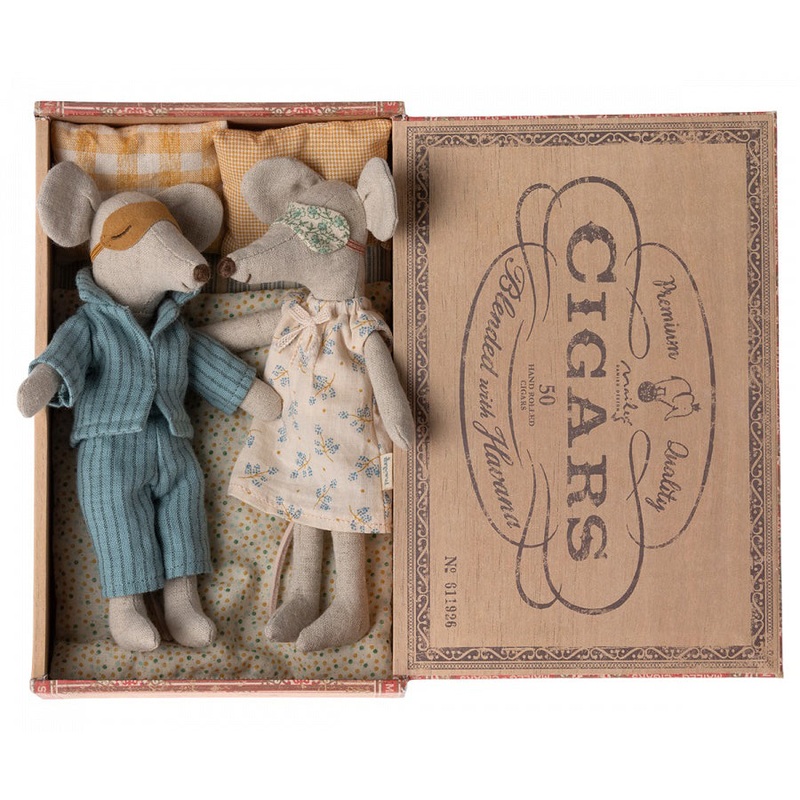 Maileg Mum and Dad Mice in Cigarbox