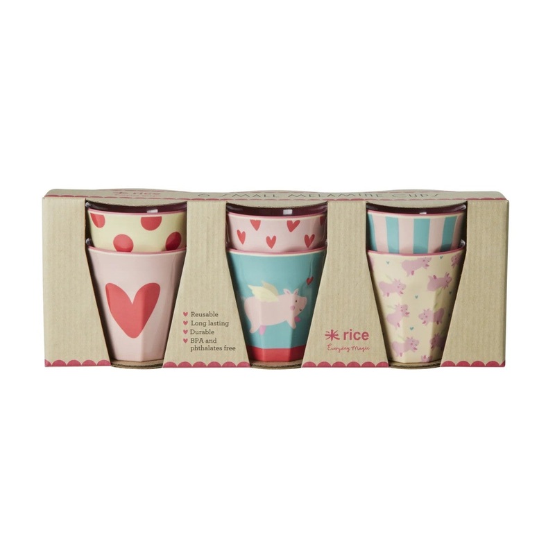 Rice DK Melamine Cups with Flying Pig Prints - Small - 6 Pack - 160 ml