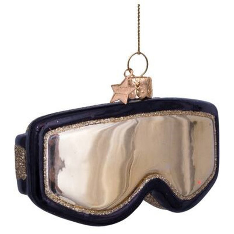 Vondels Ornament Glass Black/Gold Ski Goggles H5cm