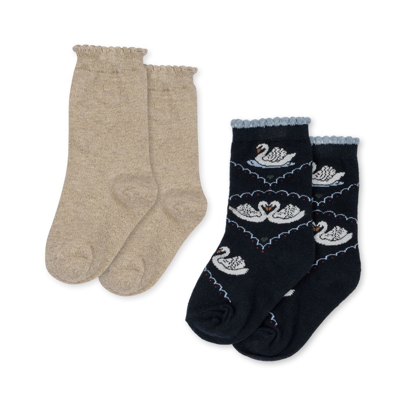 Konges Sljd 2 Pack Jacquard Swan Socks Navy/Off White