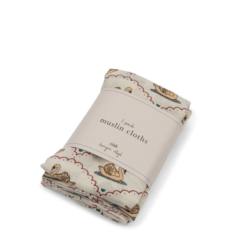 Konges Sljd 3 Pack Muslin Cloth GOTS Swan One Size