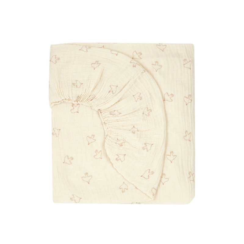 nobodinoz Wabi Sabi Washed BB Fitted Sheet Brown Hoshi Birds