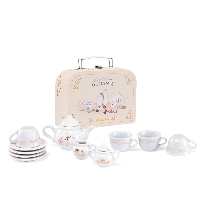 Moulin Roty La Petite Ecole De Danse Porcelaine Tea Set in Carry-On Suitcase