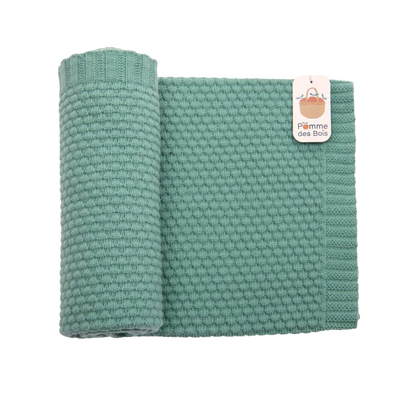 Moulin Roty Pomme Des Bois Green Knited Blanket/ Wool Blend