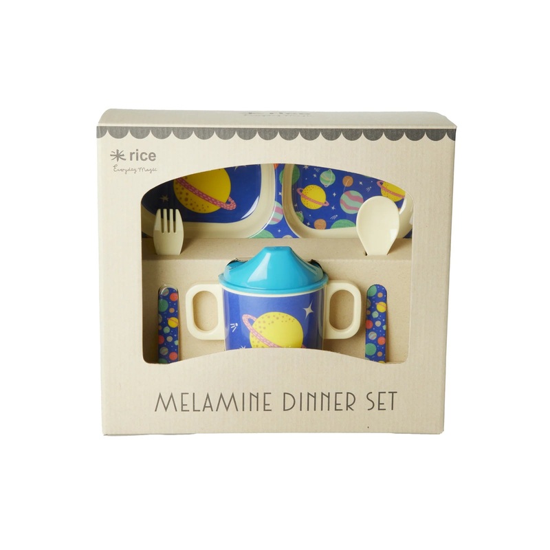 Rice DK Melamine Baby Dinner Set in Gift Box - Galaxy Print - 4 pcs.