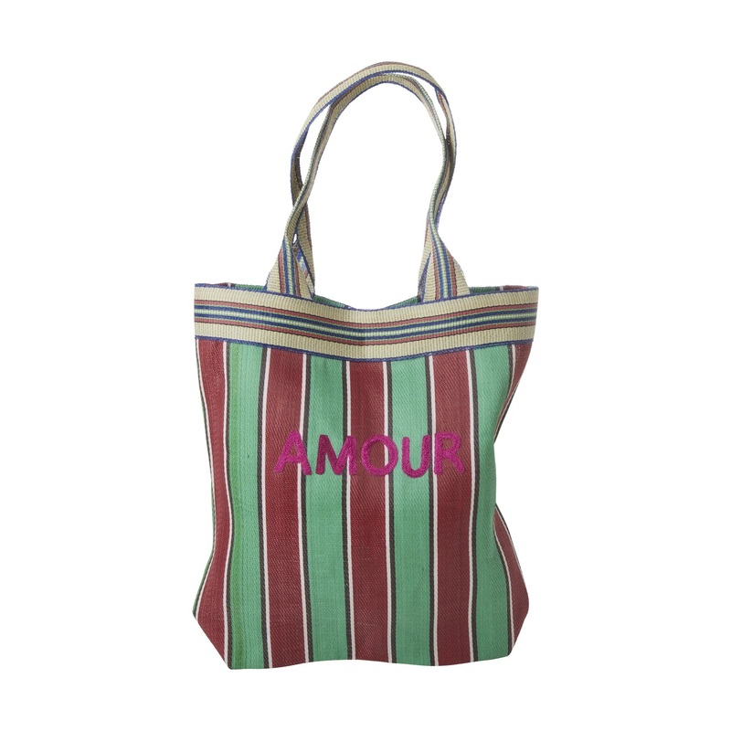Rice DK Recycled Plastic Shopping Bag in Stripes with Amour Embroidery
