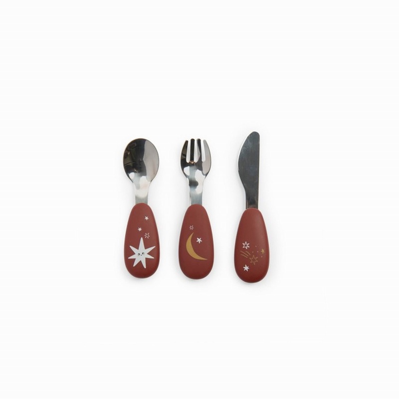 Moulin Roty Apres La Pluie Set of 3 Baby-Safe Silicone and Stainless Steel Cutlery: Fork, Knife and Spoon