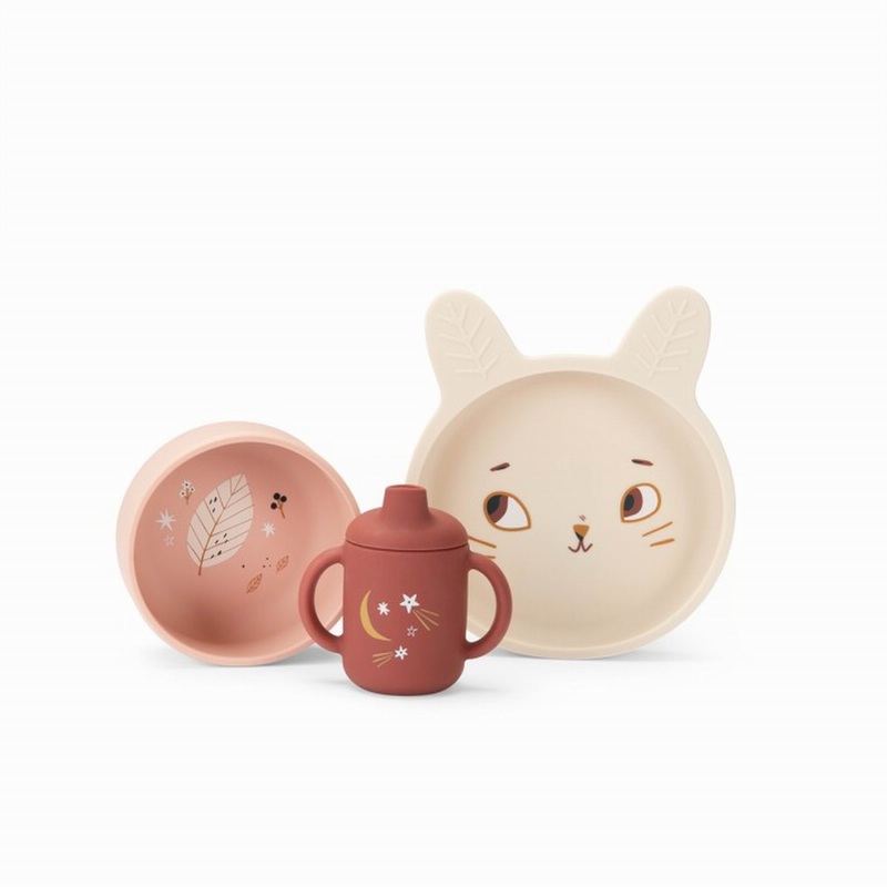 Moulin Roty Apres La Pluie Set of Baby-Safe 3 Silicone Dinner Ware: Plate, Bowl and Cup