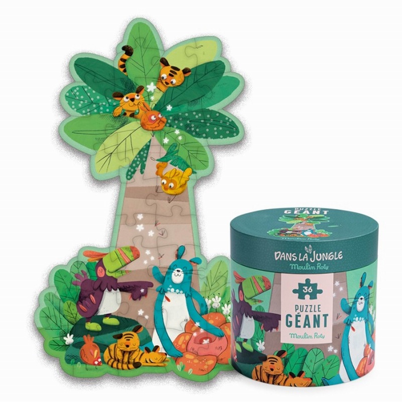 Moulin Roty Dans La Jungle Giant Puzzle 36PCS With 1 Poster, in Rounded Box, Size: 870 x 542MM