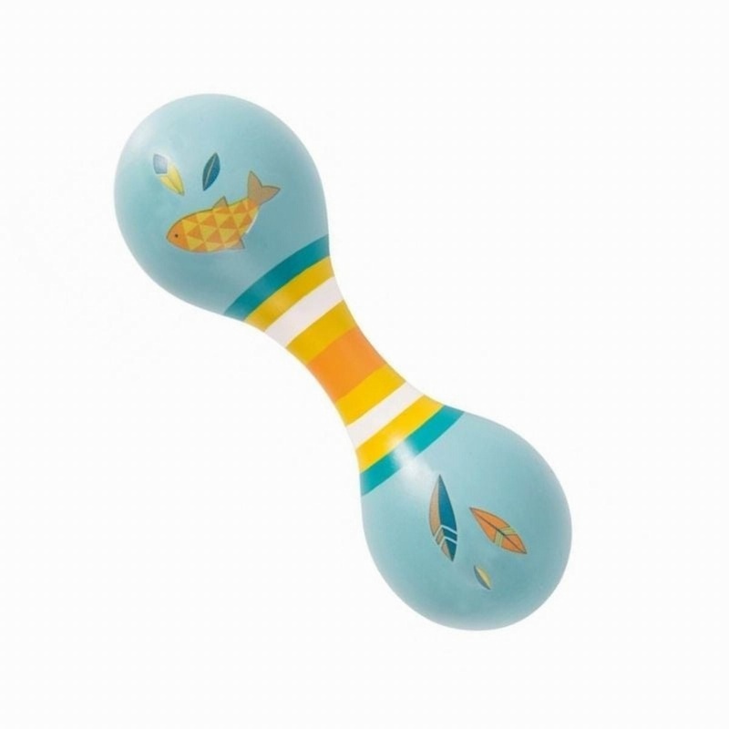 Moulin Roty Le Voyage Dolga, Blue Double-Sided Maracas in Wood, 15cm