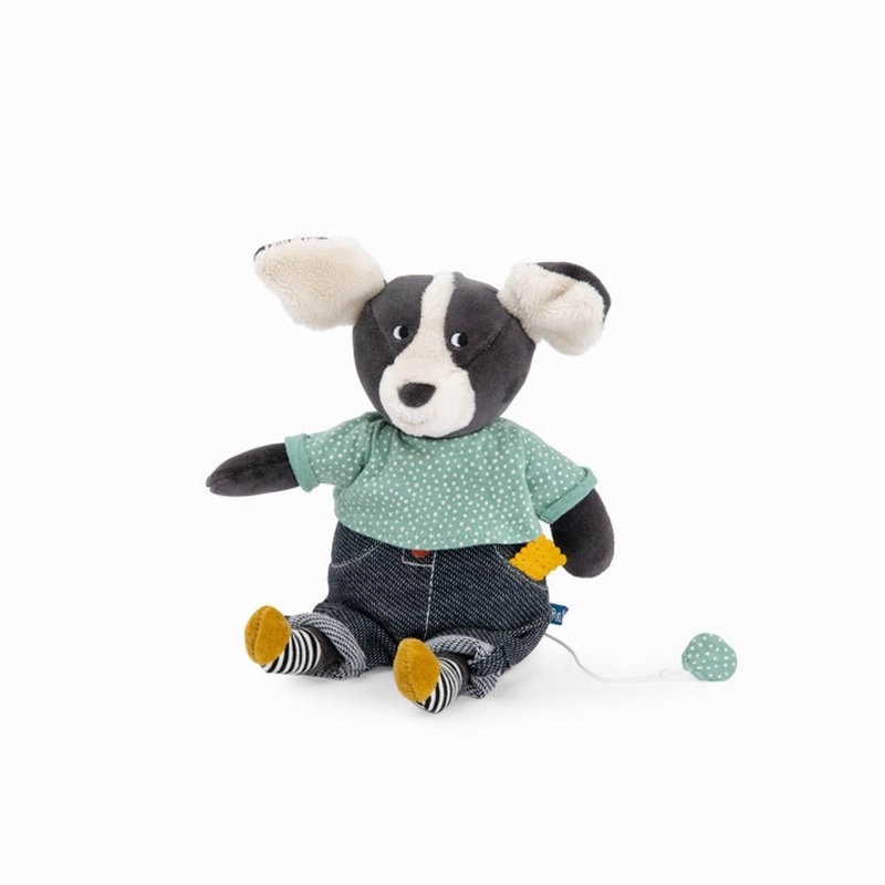 Moulin Roty Puce & Pilou Musical Pull-String Dog Puce 29CM