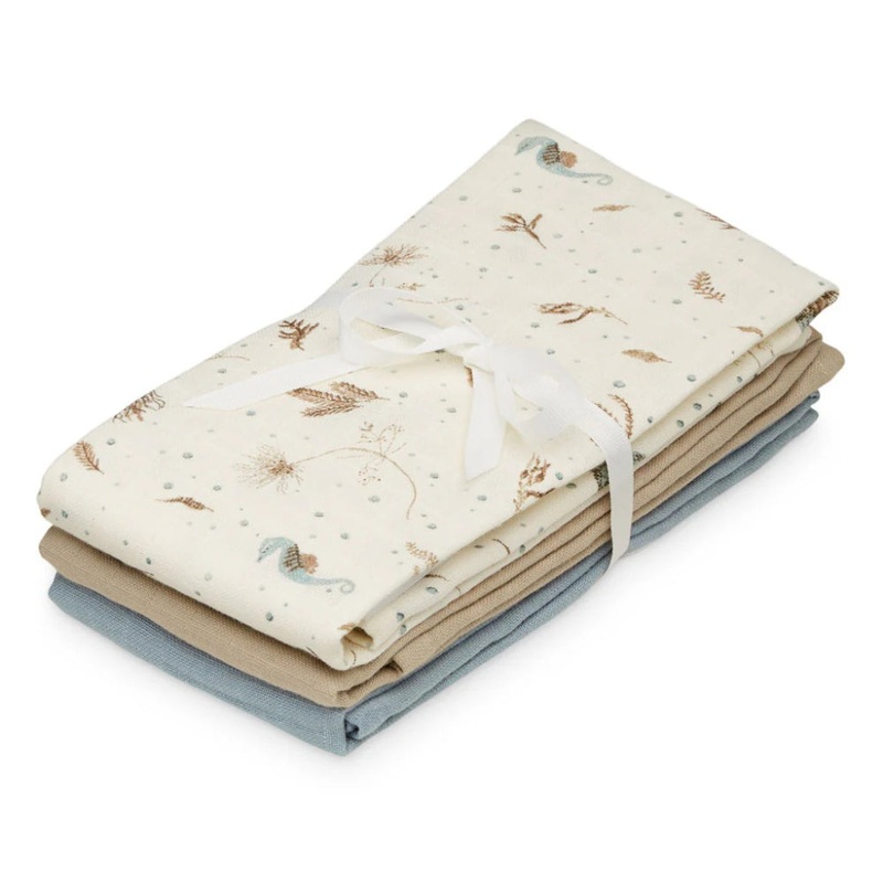 Cam Cam Copenhagen Muslin Cloth, 3-Pack - GOTS Mix - Sea Garden