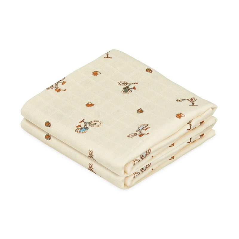 Cam Cam Copenhagen Muslin Cloth, Printed, 2-Pack - GOTS - Bicycles