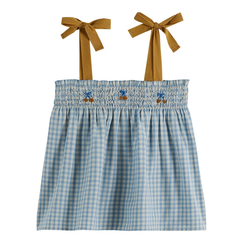 Emile et Ida Top Smocke Vichy Bleu Faience