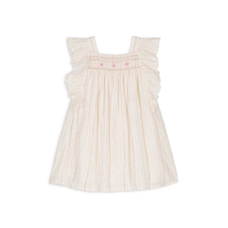 Louise Misha Dress Martine Lurex Striped Cotton Voile Cream
