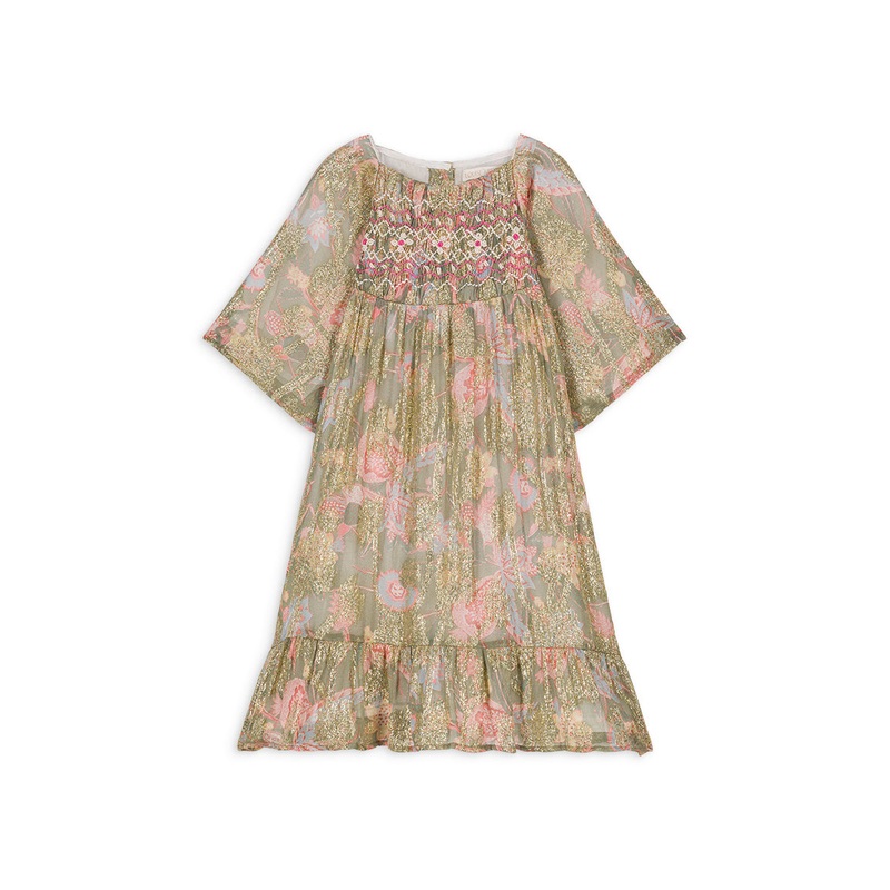 Louise Misha Dress Olivina Lurex Jacquard Khaki Wild Bouquet