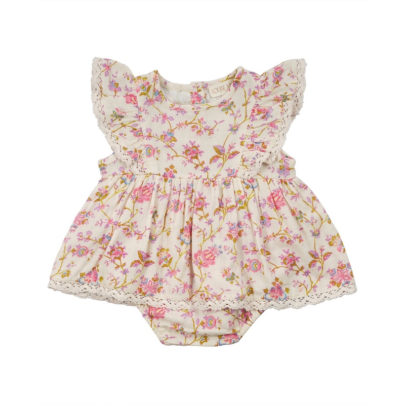 Louise Misha Rompers Lena Printed Double Gauze Cream Bucolia Fields