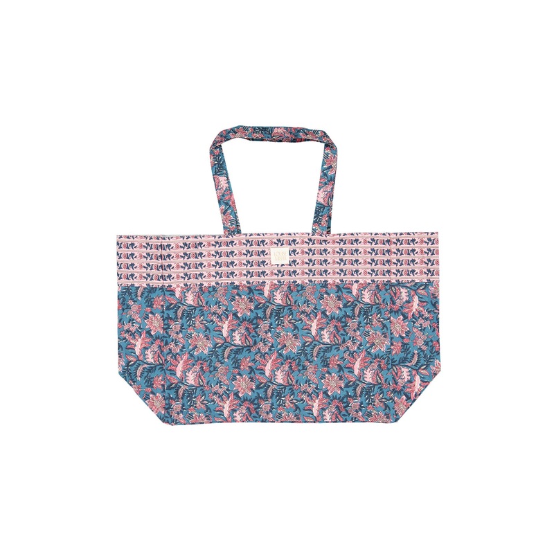 Louise Misha Tote Bag Beverly Printed Cotton Canvas Teal Garden of Eden