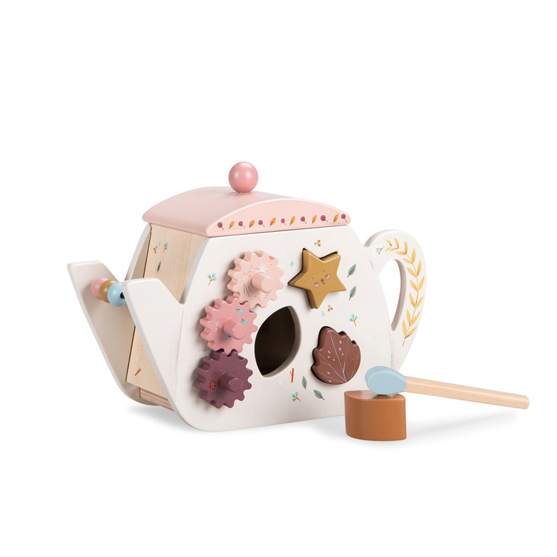 Moulin Roty Apres La Pluie Wooden Activity Teapot with 6 Activities Wooden Toy