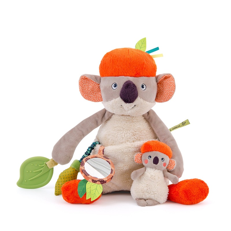 Moulin Roty Dans La Jungle Baby Senses Awakening Activities Beige/Orange Colour Koko The Koala, Including Mirror, Bell, Scratch, Rattle and Baby Koala Squeaker, 32cm High